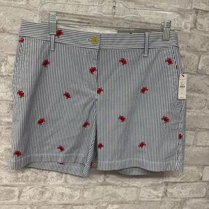 Talbots Girlfriend Chino Short 6” Crab Embroidered Striped Women’s 4P‎ NWT